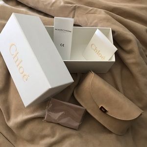 Chloe sunglasses eyewear tan cream case suede